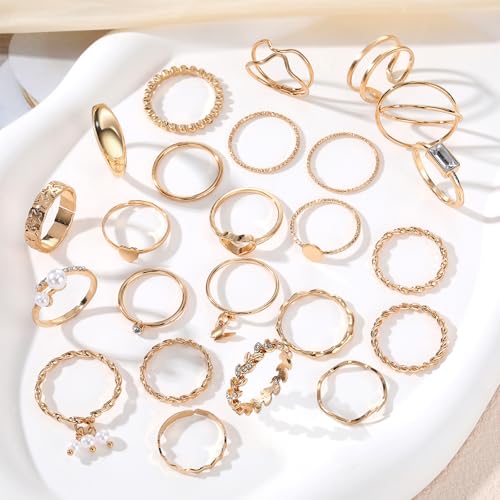 IFKM 51 Pcs Gold Knuckle Rings Set For Women Girls Vintage Stackable Joint Finger Midi Rings Dainty Cubic Zirconia Crystal Simple Twist Hollow Cute Rings Pack Jewelry Gift4