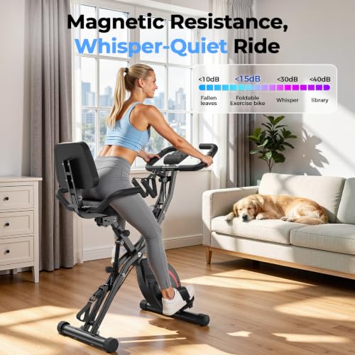 Pleny 5 IN 1 Foldable Exercise Bike, Stationary Bikes for Home 6.6 LBS Magnetic Flywheel, 330LB Weight Capacity Back Support Cushion Indoor Workout Cycling Bike for Home Gym - image 3
