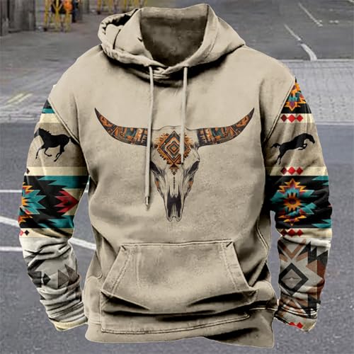 MARSVOVO Hoodies For Men Aztec Cowboy Western Vintage Ethnic Print Hooded Sweatshirt Fashion Graphic Fall Pullover2