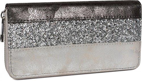 Preisvergleich Produktbild styleBREAKER Geldbörse mit Quer verlaufendem Pailletten Streifen, umlaufender Reißverschluss, Portemonnaie, Damen 02040057, Farbe:Antik-Dunkelgrau / Antik-Silber