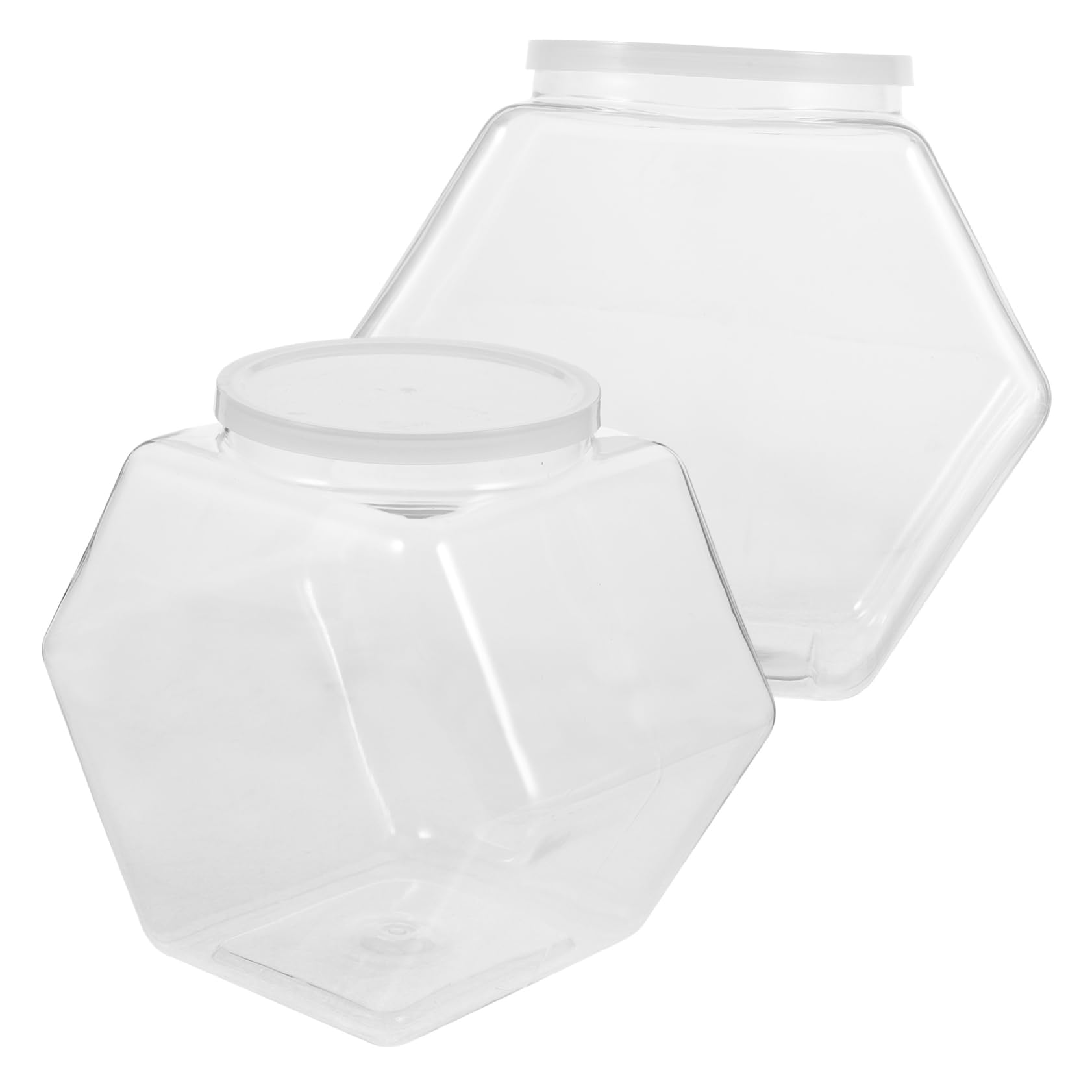 COLLBATH Barattoli Esagonali in Plastica Bianca da 3800ml, 2 Pezzi Coperchio Ermetico per Snack e Alimenti Secchi, Contenitori per Conservazione Cibo
