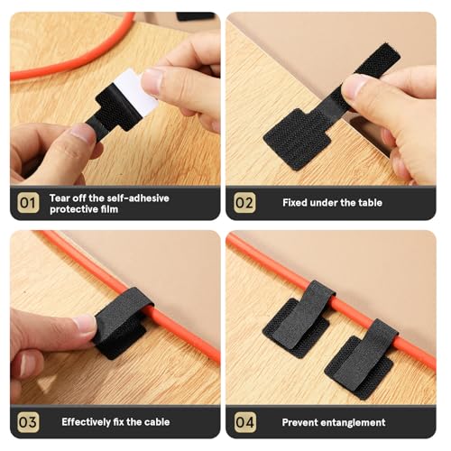 Kisangel 40 Pcs Nylon Cable Organizers with Adjustable Straps and Self Adhesive Wire Holders, Reusable Under Desk Cord Organizer for Office and Bookshelves Cable Management miniatura 3