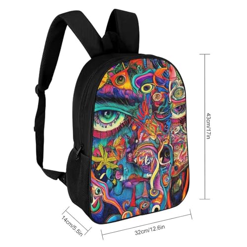 Adults Backpack for Women Men, Colorful Skull Weed Leaf Trippy Art Lightweight Spacious Travel Daypack, Reusable Outdoor Shoulder Bags for Hiking, Picnic2