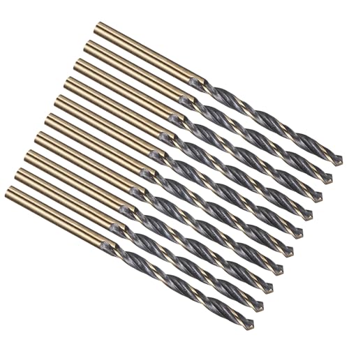 PATIKIL 3.2mm Drill Bit, Jobber Straight Shank 4341 High-Speed Steel 118° Black and Gold Finish for Medium-hard Metal Steel Acrylic - 10 Pack