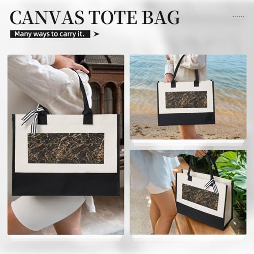 Sac fourre-tout imprimé marbre doré en toile beige taille unique - 6