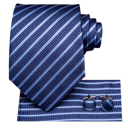 Image of Hi-Tie Men Ties Sets Silk Stripe Paisley Necktie Pocket Square Cufflinks for Business Wedding