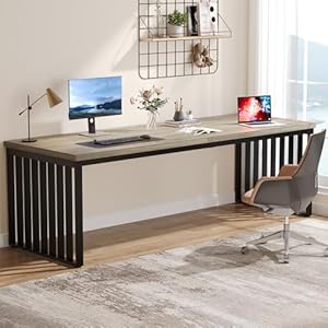 Tribesigns 180 cm Schreibtisch, großer Computertisch PC Tisch Bürotisch mit robustem Metallgestell, Arbeitsstation für Home Office zu Hause Schreibtische, Konferenztisch (ohne Stuhl) (Grau)