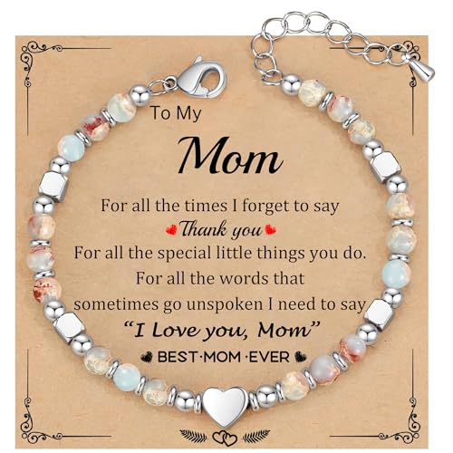 Christmas Gifts for Women, Stocking Stuffers for Teens Beaded Bracelets for Women Gifts for Mom Christmas Gift Mothers Day Gift for Grandma Daughter Bonus Mom Nature Stone Bead Bracelet Graduation Jewelry for Her 2026