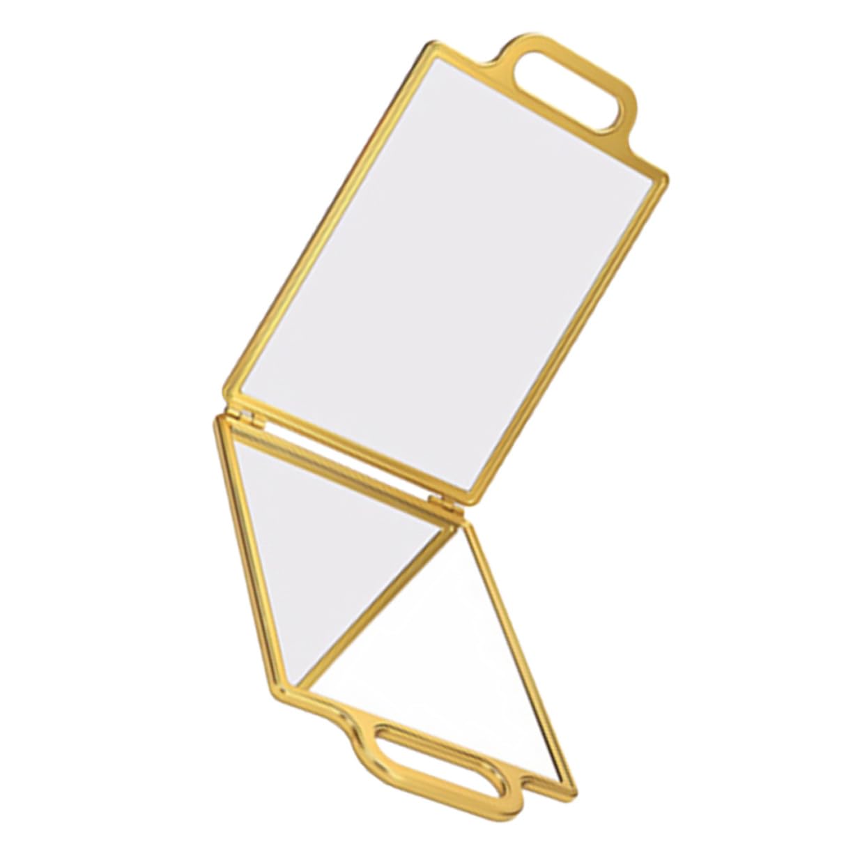Faltbarer doppelseitiger Friseur Handspiegel Gold mit Ständer Tragbar für Selbsthaarschnitt Ansicht Kompakt Reise Make-up Styling Handtaschenspiegel