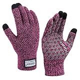 Guantes de invierno cálidos con pantalla táctil para hombres y mujeres, guantes de lana antideslizantes (rosa rojo, XL)