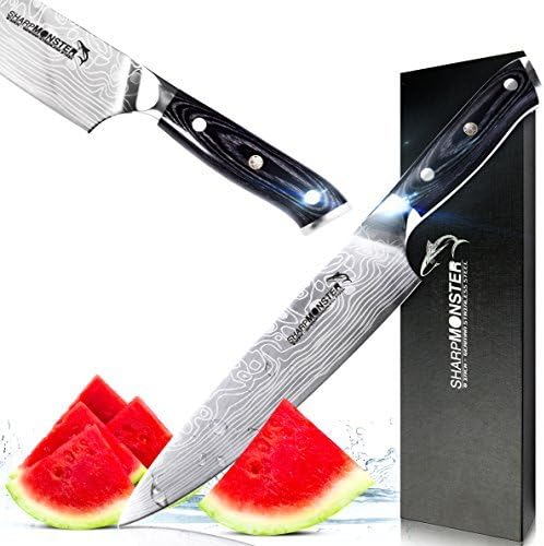 8-Inch Carbon Steel Chef Knife with NATURAL Wood Handle - by SHARP MONSTER