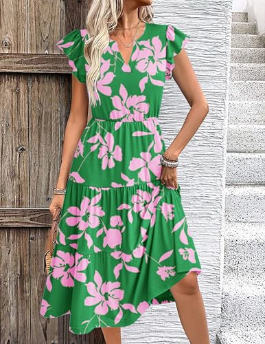 Image of ZEAGOO Womens Summer Casual Dresses Ruffle Sleeve V Neck Midi Dress Flowy Tiered Dress with Pockets Boho Sundresses