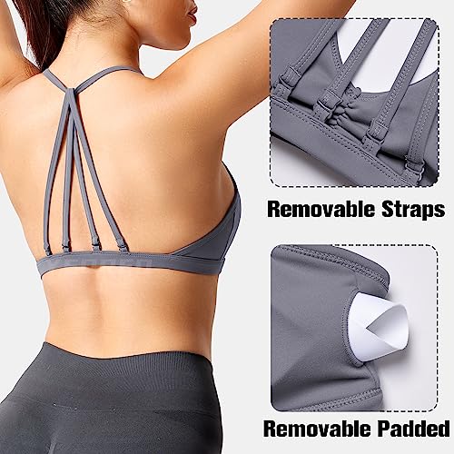 Image of YEOREO CoreFlex Workout Sports Bras for Women Padded Strappy Open Back Gym Bra Light Impact Criss Cross Yoga Crop Top