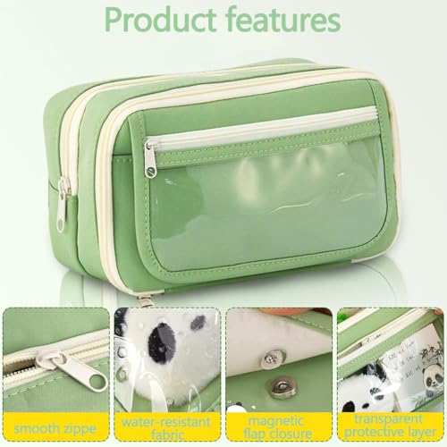 Image of Zibuyu Large Capacity Student Pencil Pouch for Girls & Boys, Fashion 9-Layer Pencil Case Bag, Zip-up Pencil Organizer, Multipurpose Pouch for Stationery Items, Makeup, Accessories, Green