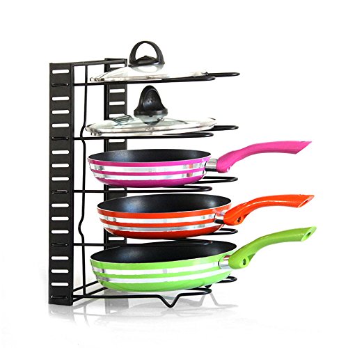Houzemann Adjustable Pan Organizer Rack, Foldable Pot Racks for Kitchen Pot Lid Holder Lid Rest Pan Rack Lid Organizer Bakeware Holder Cookware Organizers Kitchenware Rack