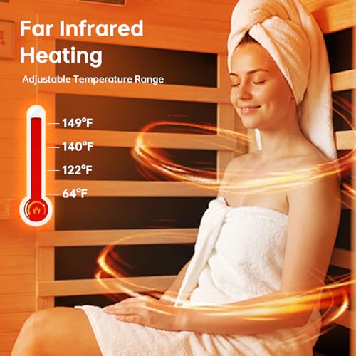 Wood Infrared Sauna for Home, Infdoor Home Sauna with Red Light, 1 Person Infrared Sauna, Chromotherapy Light, Hemlock, Low EMF Far Infrared, Blutooth Speakers, 33.4'' x 33.4'' x 70'' - Image 3