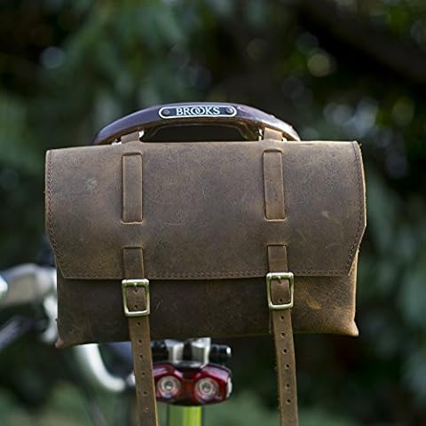 London Craftwork Large Bicycle Bag Genuine Leather Saddle/Handlebar/Frame Bag Vintage Brown XL-RAW Cover