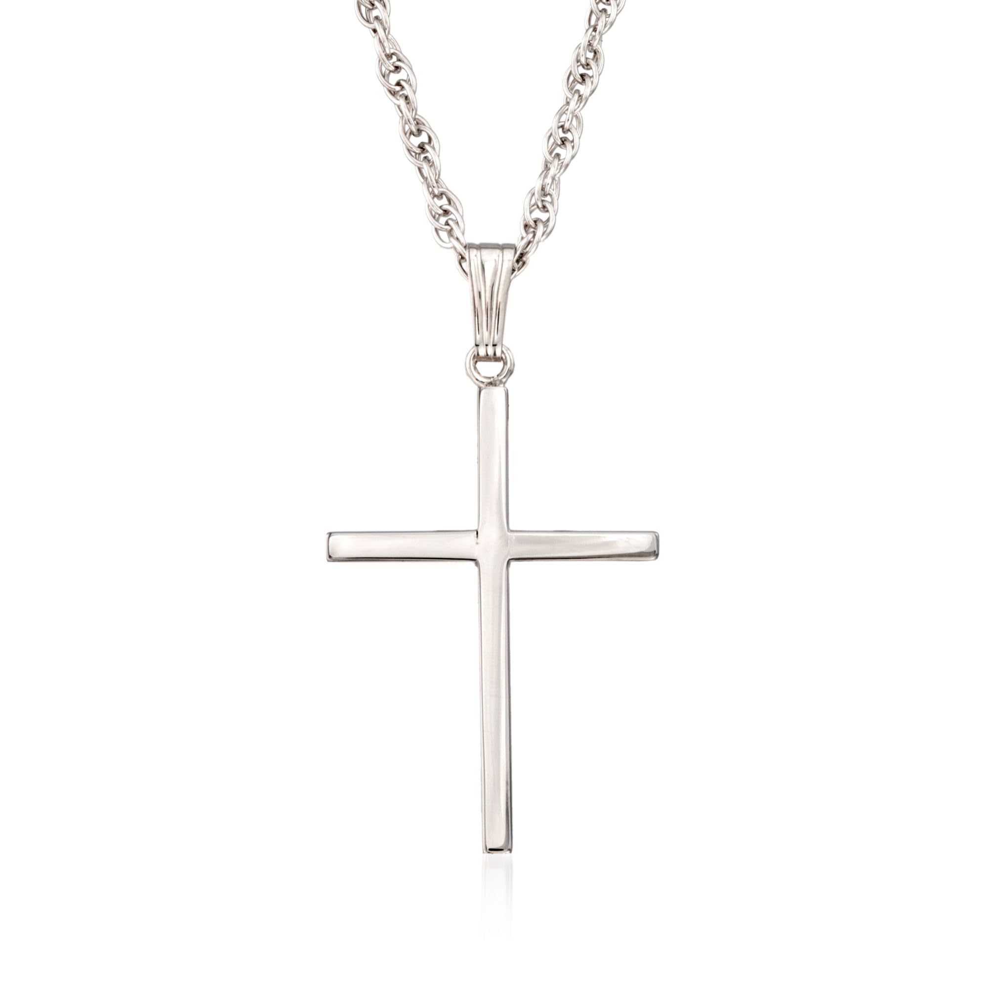 Ross-Simons Men's Sterling Silver Classic Cross Pendant Necklace. 22 inches