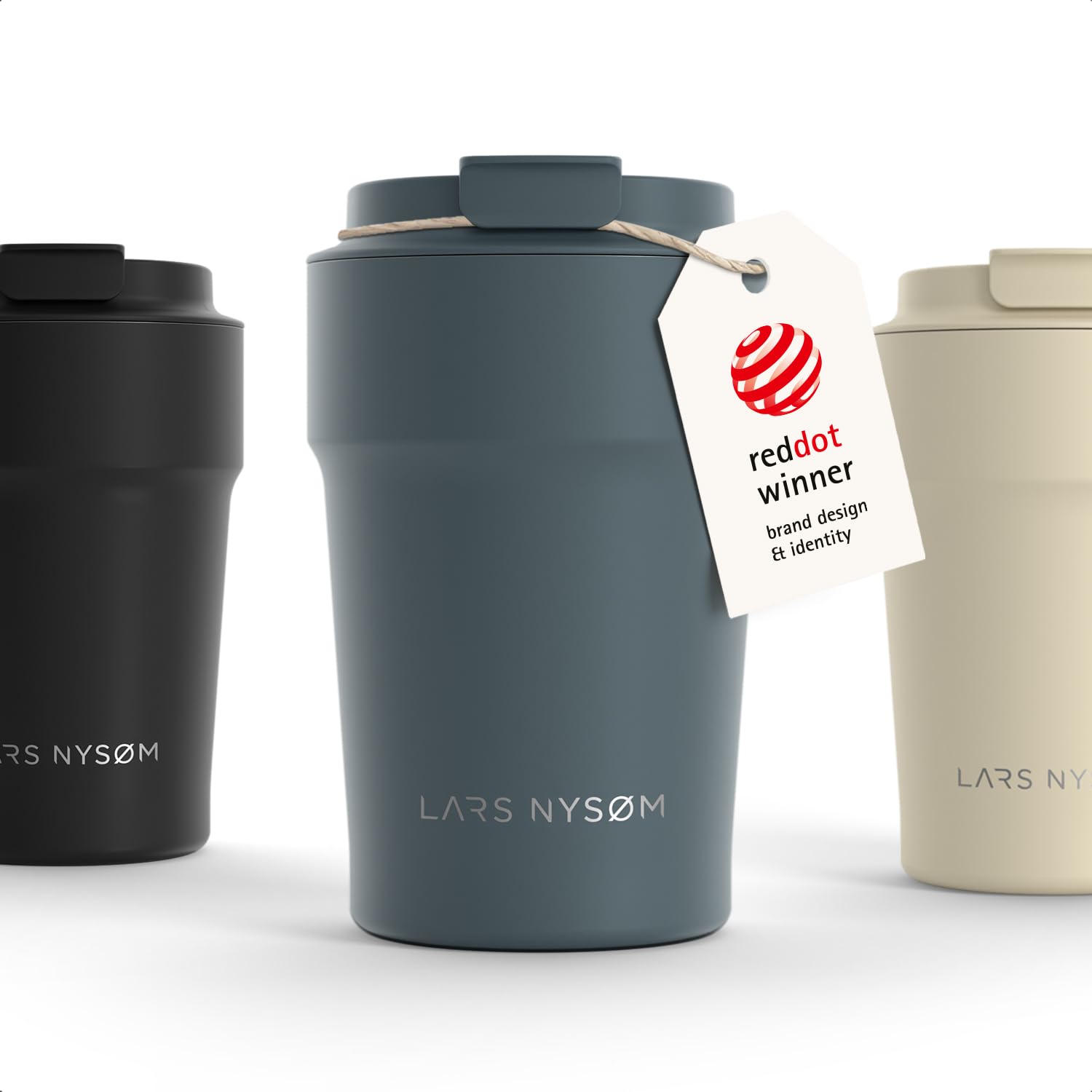 LARS NYSØM Thermo Coffee Mug-to-go 13oz | Travel Mug 0.38 L with Insulation | Silicone Grip Base | Leak Proof Stainless Steel Tumbler for Coffee and Tea on the Go (Stone Blue - Powder, 380ml)
