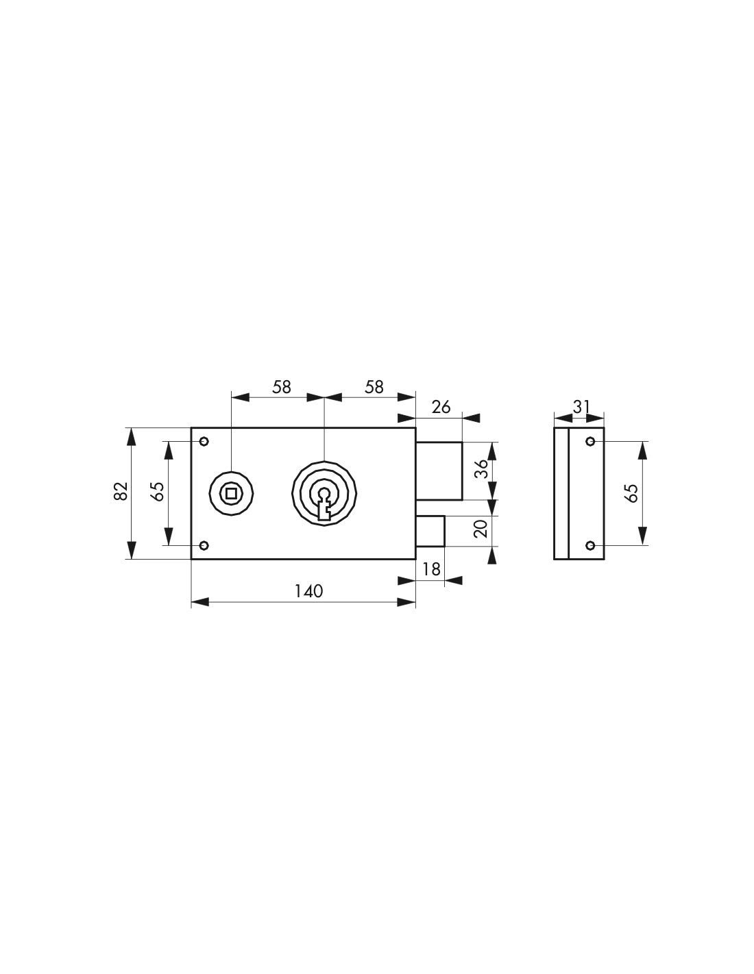 THIRARD - Cerradura Horizontal en Superficie con Llave y Bocallave para Portón - Derecha - Eje 58 mm - 140 x 80 mm - Zincado - 2 Llaves - Caja y Placa de Acero - Perno y Media Vuelta de Acero - Gris