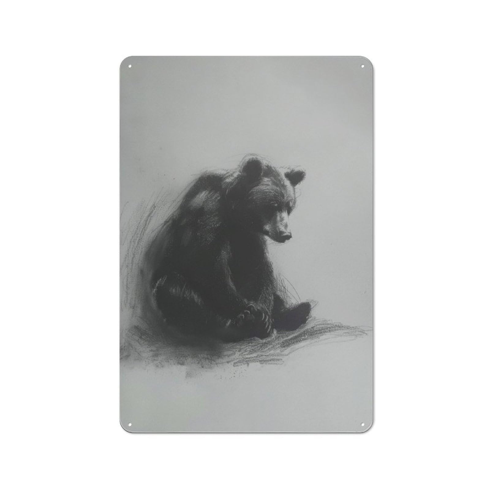 Junmoney Bear In Charcoal Vintage Tin Sign 30X20cm Featuring For Café Or Home Bar, A Metal Wall Feature For Cafés And Home Bars