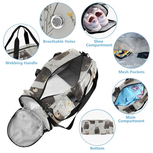 Cartoon Funny Bear Gray Duffel Bag with Shoes Compartment Multifunctional Overnight Travel Weekender Tote for School Practice, Sports, Travel4