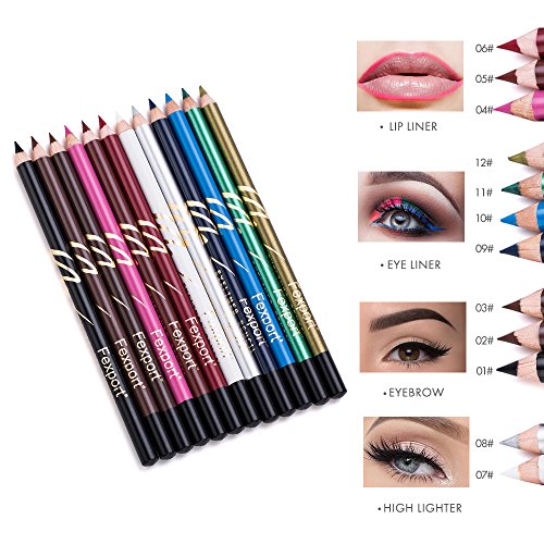 12 pcs Colorful Eye Liner Pencils Set Eyeliner Eyebrow Lip Liner Pencil Pen Makeup Cosmetic Set Kit Tool Highlight Silkworm Pen