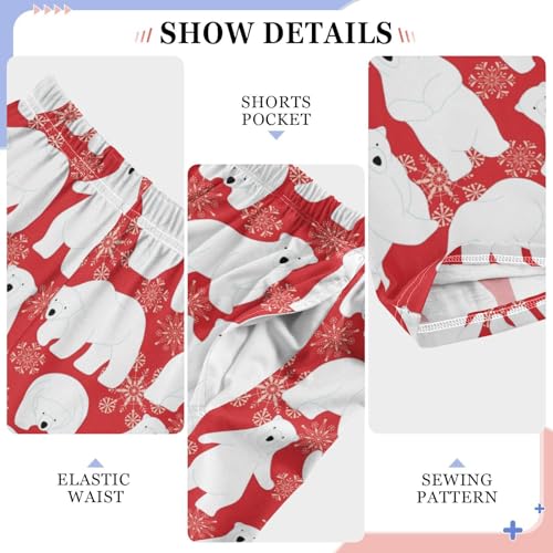 Winter Polar Bear Snowflake Boys Long Pants Soft Trousers Elastic Waist Kids Lounge Bottoms with Pockets S-XL4