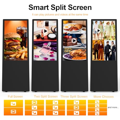 Image of 32 Inch 2K Inch Floor Standing Digital Signage, 350nits High Brightness Advertising Display, Digital Signage with CMS /U-Disk Plug&Play, Split Screen, 7 /24 Timer Switch,HDMI /USB /WiFi /Android OS