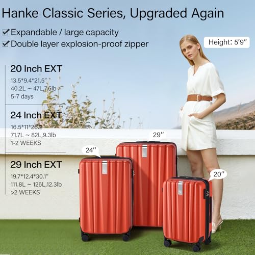 Image of Hanke Expandable Hard Shell Luggage Sets 2 piece Carry on Luggage with Wheels Suitcases Lightweight Checked TSA Luggage Rolling Large Suitcase Travel Luggage Bag Woman Men 20 /29 Inch(Orange)