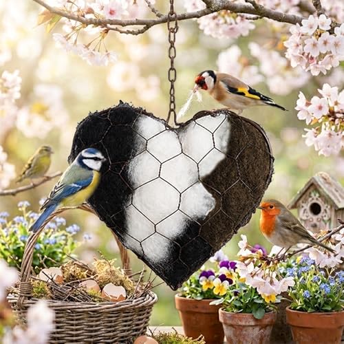 MYUNIK Handmade Alpaca Fiber Nesting Heart Soft Natural Holder for Wild Birds Garden Trees Winter Shelter & Bird Lover Gift