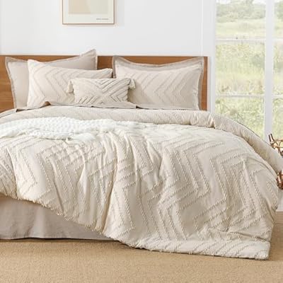 Litanika King Size Comforter Set Beige, 3 Pieces Lightweight Tufted Bedding Comforter Set Cream, All Season Down Alternative Comforter Fluffy Bed Set Gift Choice