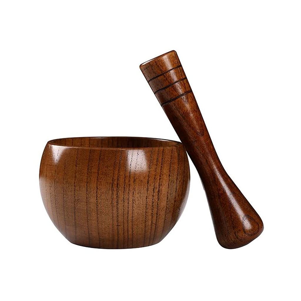 Pounded Garlic Jar Mortar Old Fashion Wooden Grinder Round Smooth Hand Polished Pestle Set for Grind Herbs Spices Grains Pepper