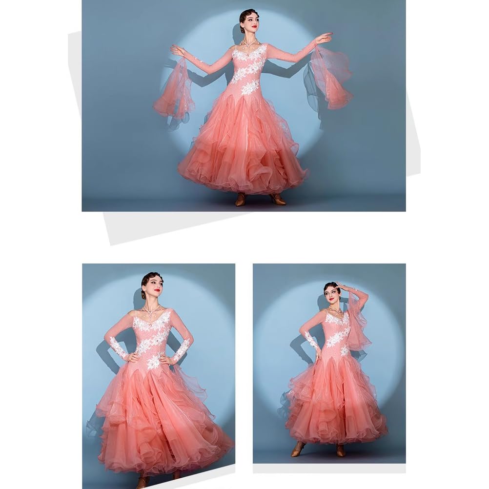 JRUIA Abbigliamento da Competizione per Il Flamenco da Donna Abbigliamento Professionale per Il Ballo Standard Nazionale Costumi da Valzer E Tango Ricamati Abiti da Ballo da Sala