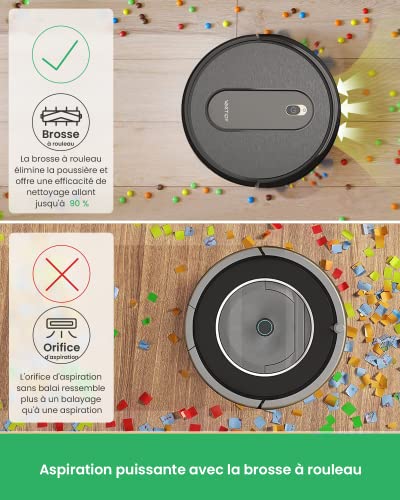 Vactidy Aspirateur Robot, Nimble T6 Robot Aspirateur Puissance d'Aspiration, Contrôle Intelligent avec App/Alexa/Siri, Idéal pour Les Poils d'animaux, Cheveux, Poussière, Tapis et Sols Durs