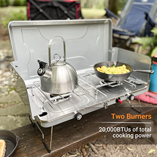Coastrail Outdoor Propane Camping Stove, 20,000 Btus Portable Camping Stove With 2 Burners, Easy To Clean, Camp Stove For Car Camping, Tailgating, Bbq, Picnics And Emergency Use #TOP4