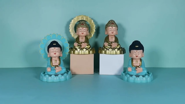 Estatua solar Buda muñeco cabeceante para decoración miniatura 7