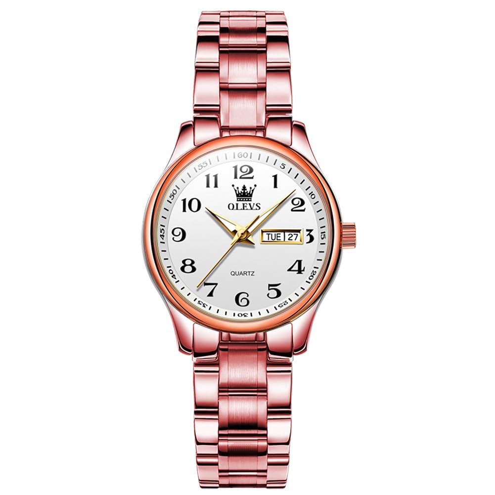 OLEVS Women Watches Gold Silver Stainless Steel Waterproof Analog Large Easy Reader Day Date Ladies Wrist Watches