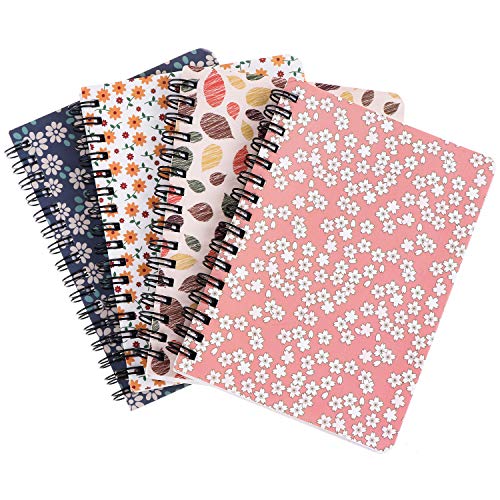 Olgaa 4 paquetes de cuadernos con espiral encuadernados en espiral para cuadernos de tapa dura floral cuadernos encuadernados en espiral, hojas sueltas para estudiantes