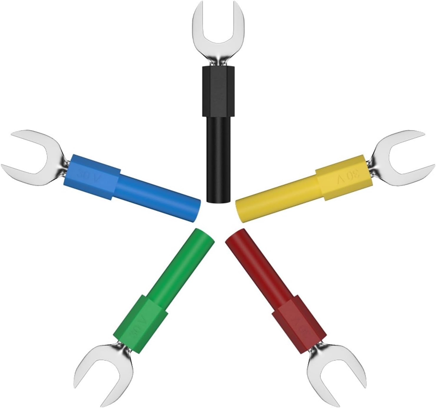 10PCS 8MM Insulated Fork Spade U-Type Wire Connector Electrical Crimp Terminal Y Spade Copper Banana Socket 4MM Q.20017(5 red 5 Black)