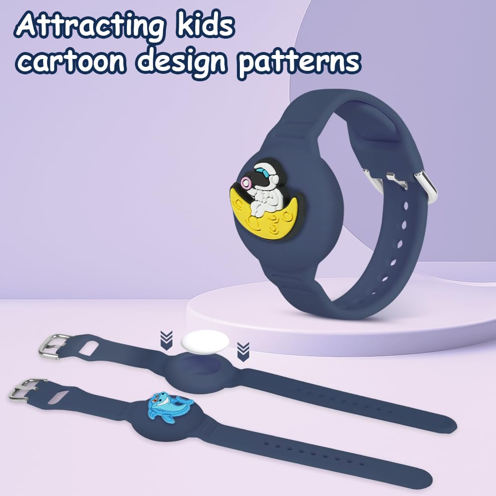 AXFEE Pulsera Compatible con Air-tag,1PC Pulsera de Silicona para Niños,con 4 Patrones DIY,Funda Protectora Ajustable Antipérdida,Impermeable Pulseras para Niños Mayores para Air-tag GPS Tracker, Azul — view 7