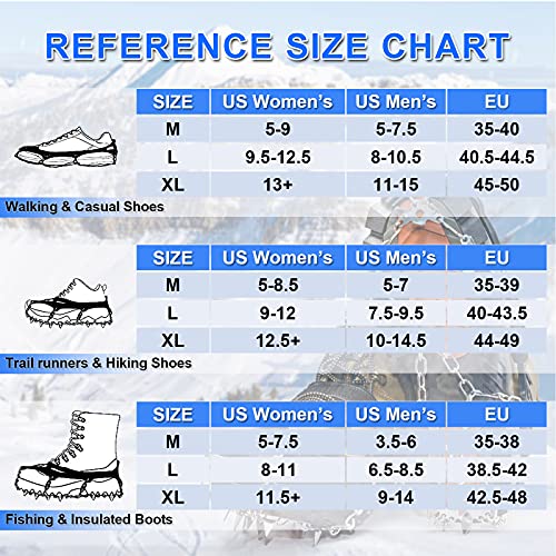 Honyao Crampons, Ice Cleats For Shoes And Boots, Anti Slip Chain Spikes Traction Snow Gripper For Ice Fishing Hiking Mountaineering - L #TOP3