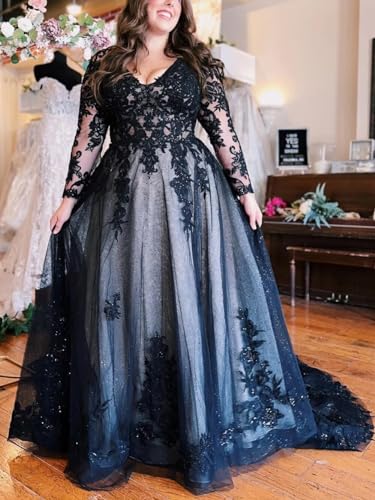 Mauuwy Long Sleeve Wedding Dresses for Bride Plus Size Wedding Gowns for Women Lace Black Bridal Gown with Sweep Train3