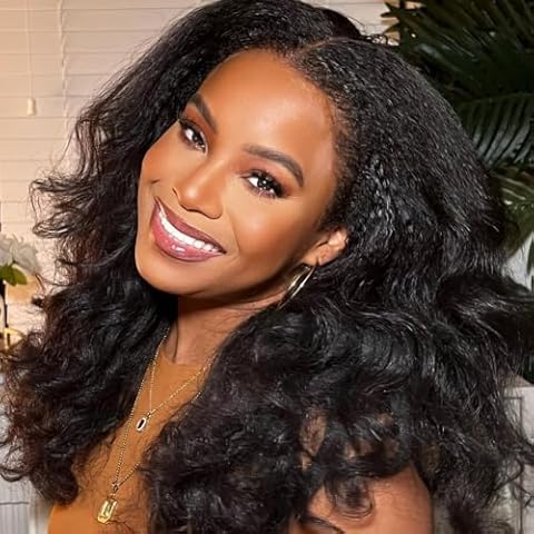 Julia Hair U Part Human Hair Wigs for Women 12A Kinky Straight Braizlian Human Hair Glueless Upart Wig No Glue No Sew in Beginner Friendly 180% Density No Lace Yaki Hair Wig 20 Inch Cover