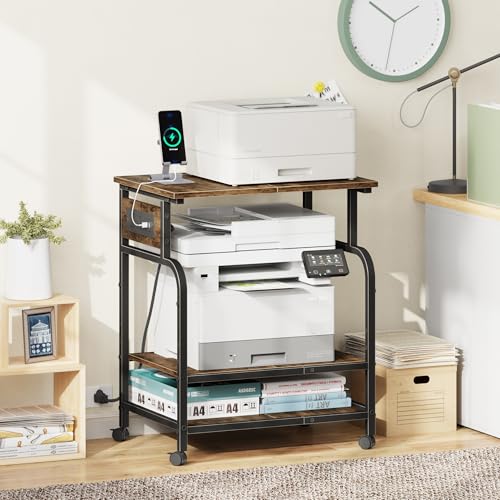 Image of YAOHUOO 3 Tier Large Printer Stand with Power Outlet /Adjustable Shelf