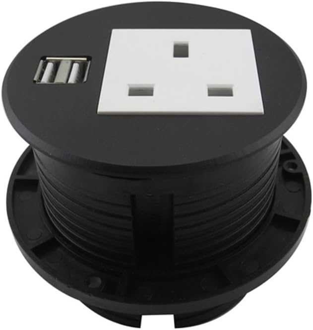 Power Data Hub Tap Grommet and Desk Outlet,Muzee Professional Power Data Tap Grommet Table Socket with 1 X AC Outlet and 2 X USB Port and 180mm Cable (Black)