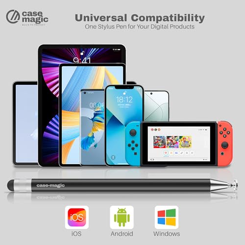 Image of 2 in 1 Universal Stylus Pen with Fine Point Disc Tip+ Rubber Fiber Tip| for Smartphone /Tablet /iPad /Pro /Air /iPhone /iOS /Android /All Touch Screens| Aluminum Body (Black)