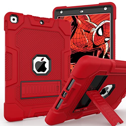 Image of TIMISM iPad 9th /8th /7th Gen 10.2 Inch Case 2021 /2020 /2019, Red+Black | Kickstand, Heavy Duty Shockproof, Hybrid Three Layer Protective Cover