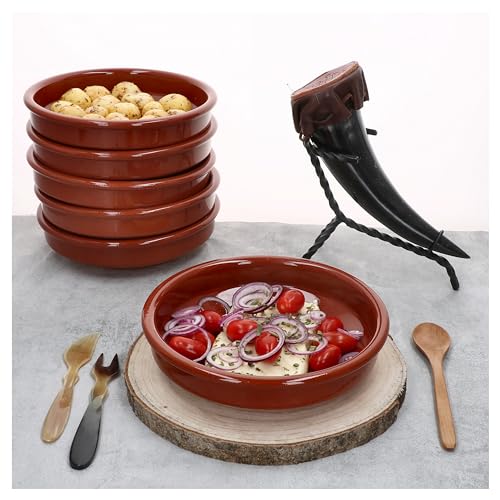 MamboCat Cazuela Schale Bruno Tonware I 6er Set I Ø 20 cm I Größe L I Mediterran I Glasiert I Unikat Handarbeit I Antike/Vintage I Mittelalter I Wikinger