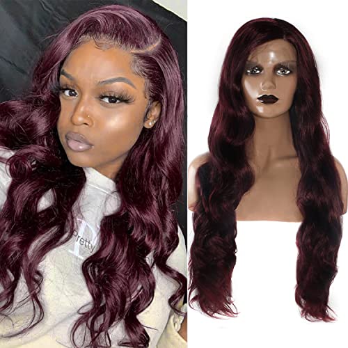 QLQUEENLIFE 30 Inch Women's Burgundy Lace Synthetic Wigs Long Wave Curly Wave Burgundy Lace Front Wigs Handmade Swiss Lace Natural Hairline with Baby Hair Daily Use Wigs(1 pack)